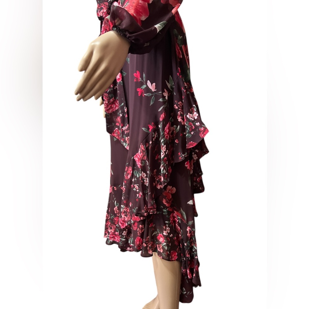 NWT Alex Marie Size 2 Chiffon Floral Midi Dress Cowl Neck Long Sleeves Ruffles - Picture 7 of 13